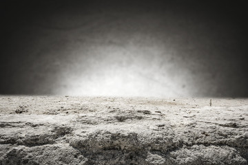 rock table background and gray dark wall space 