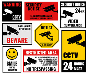 security camera sticker, video surveillance symbols, cctv icons