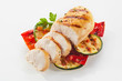 Cooked and sliced chicken with courgettes