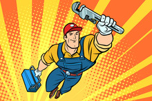 Male Superhero Plumber With A Wrench