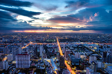 Bangkok, Thailand. 3 September 2017 - The twilight hour photo taken on the top floor of Baiyoke 2 Tower.