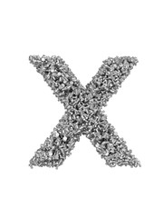 3D render of silver or grey alphabet make from bolts. small letter x with clipping path. Isolated on white background