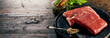 © exclusive-design - Two portions of raw flank steak with seasoning