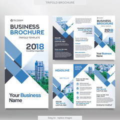 Business Brochure Template in Tri Fold Layout. Corporate Design Leaflet with replacable image.