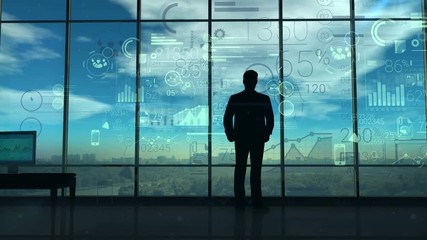 A businessman investigates a lot of corporate data