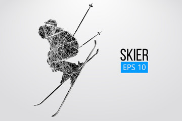 Wall Mural - Silhouette of skier jumping isolated. Vector illustration