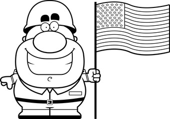 Wall Mural - Cartoon Soldier with Flag