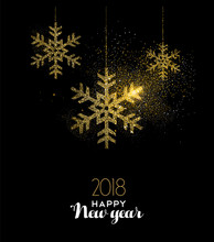 Happy New Year 2018 Gold Glitter Snow Decoration