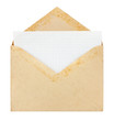 Old envelope with blank card on a white background