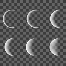 Different Phases Of Moon On Transparent Background. Vector