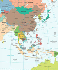  Mapa Azji Wschodniej - ilustracji wektorowych