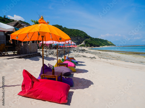 Beautiful Sunny Day With Colorful Umbrellas In A Row In The