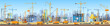 © lembergvector - Wide head banner of city skyline construction process. Tower cranes on construction site. Buildings under construction.
