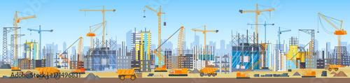 Cuadros en Lienzo Wide head banner of city skyline construction process
