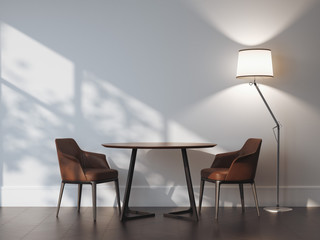 Wall Mural - Two chairs and table in modern interior. 3d rendering