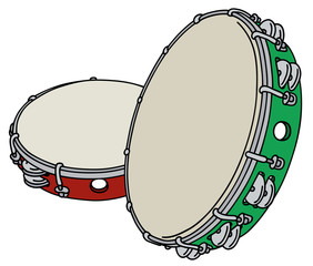 Red and green tambourines