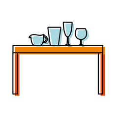 Wall Mural - colorful kitchen table and glassware over white background vector illustration