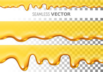 Set of two transparent vector seamless dripping honey pattern on checkered background