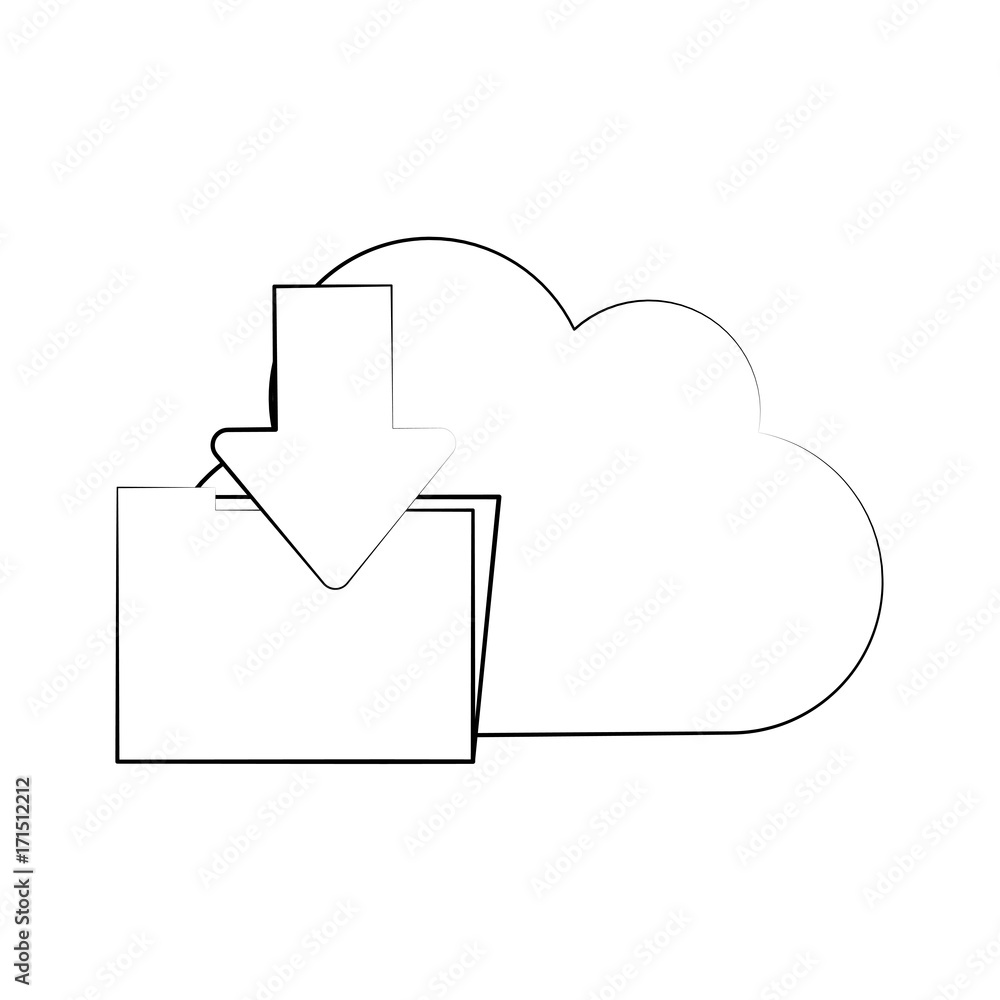 cloud storage arrow file folder icon image vector illustration design  black line