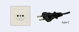 Fototapeta  - Electrical socket, electric outlet and plug VECTOR SET TypeC