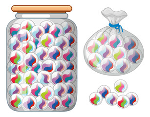 Wall Mural - marbles in glass jar and bag
