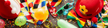 Colorful Carnival Banner With Party Accessories