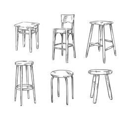 Wall Mural - Set of hand drawn stools, vector sketch