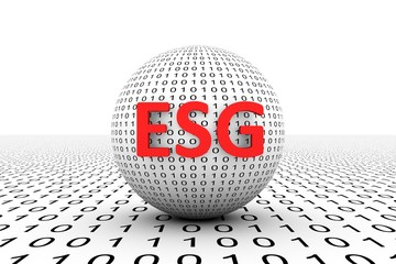 ESG conceptual sphere binary code 3d illustration