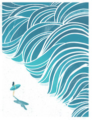 Surfer Woman Looking at Waves 