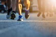 Legs Of People On Marathon Running. Run For Health.