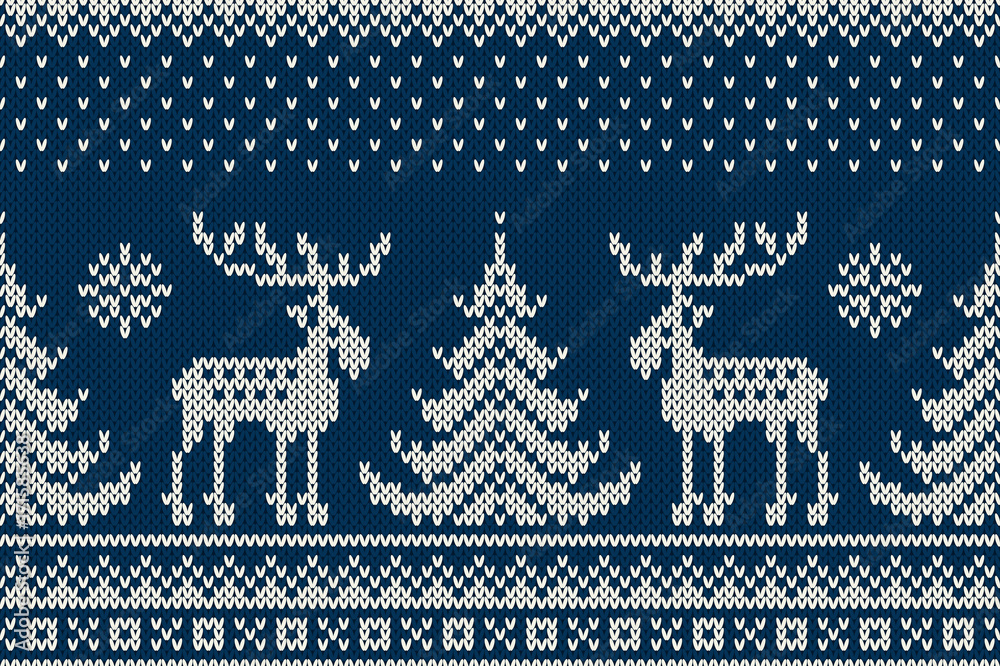 Winter Holiday Seamless Knitted Pattern with a Christmas Trees and Elks ...