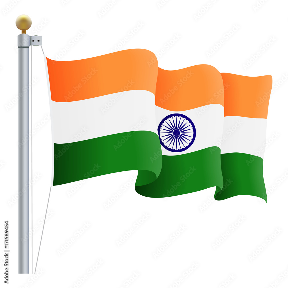 Waving India Flag Isolated On A White Background. Vector Illustration ...