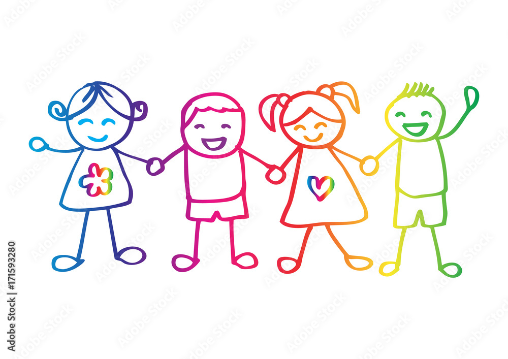 Little kids holding hands Stock Illustration | Adobe Stock