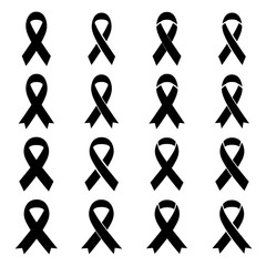 black awareness ribbon on white background. mourning sign icons set