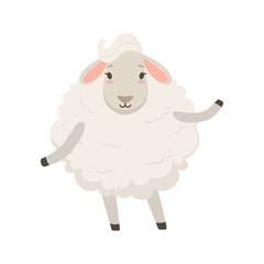 Sticker - Cute funny white sheep character vector Illustration