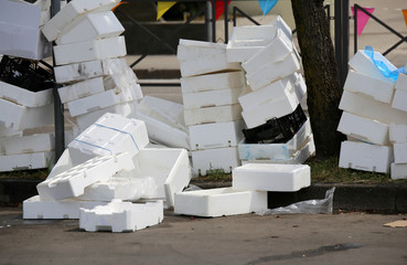 Wall Mural - polystyrene boxes on the ground in a square