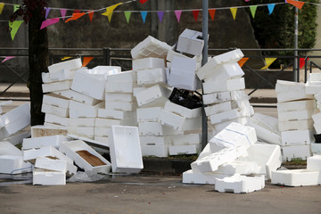 Wall Mural - polystyrene boxes thrown t in a square