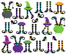 Cute Vector Collection Of Witches' Feet, Legs And Shoes