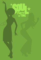 Wall Mural - Silhouette of girls dancing soul, funky or disco music. Retro Style.