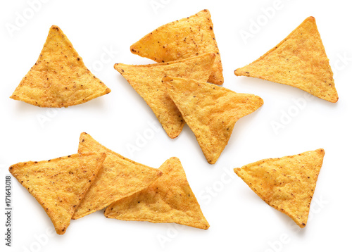 Fotografía Corn chips, nachos isolated on white background.