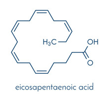 Eicasapentaenoic Acid (EPA, Timnodonic Acid) Molecule. Polyunsaturated Omega-3 Fatty Acid, Present In Fish Oil. Skeletal Formula.