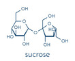 Sucrose sugar molecule. Also known as table sugar, cane sugar or beet sugar. Skeletal formula.