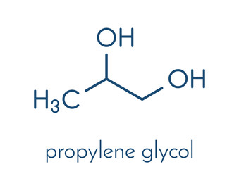 Poster - Propylene glycol (1,2-propanediol) molecule. Used as solvent in pharmaceutical drugs, as food additive, in de-icing solutions, etc Skeletal formula.