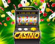 3d slots machine wins the jackpot, Isolated on green background. Vector illustration