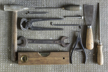 Variety Of Old Tools Seen From Above