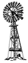 Windmill Single Isolated Line Art Pen Drawing. Black And White,