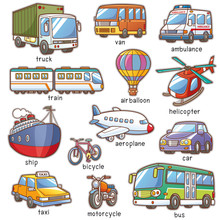 Vector Illustration Of Cartoon Transportation Vocabulary