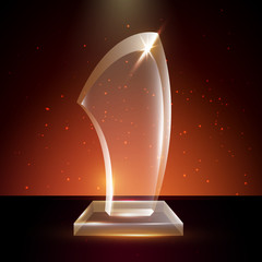 Wall Mural - Blank Transparent Vector Acrylic Glass Trophy Award template in Glowing Background