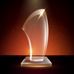 Canvas Print - Blank Transparent Vector Acrylic Glass Trophy Award template in Glowing Background