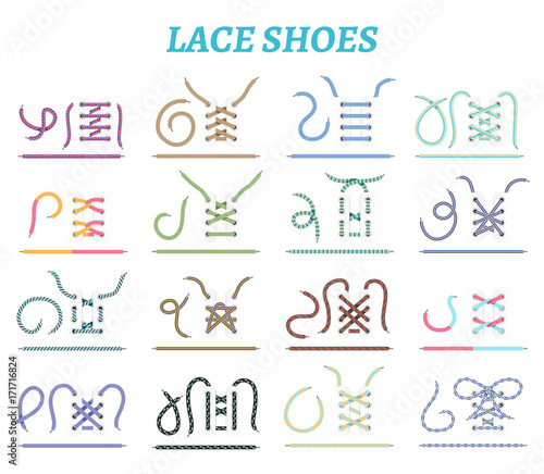 Shoe Lacing Methods Icons Set Poster Mural XXL